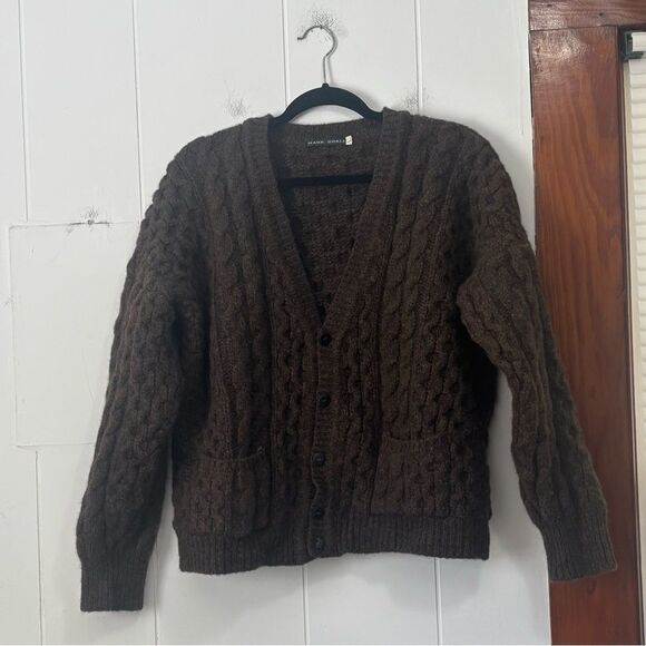 Vintage Mark Shale Irish Virgin Wool Cable Knit Fisherman Cardigan Green Large - Picture 1 of 5